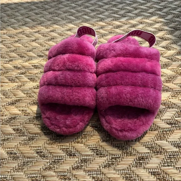 UGG Women's Fluffy Pink Slippers - Picture 3 of 6